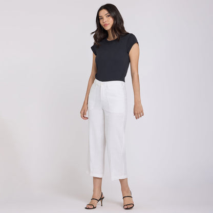 Wide Leg Cargo Capri Pants - Optic White