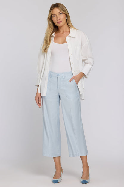 Wide Leg Cargo Capri Pants - Blue Clover