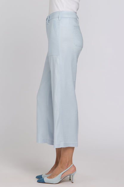 Wide Leg Cargo Capri Pants - Blue Clover