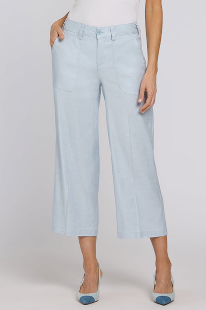 Wide Leg Cargo Capri Pants - Blue Clover