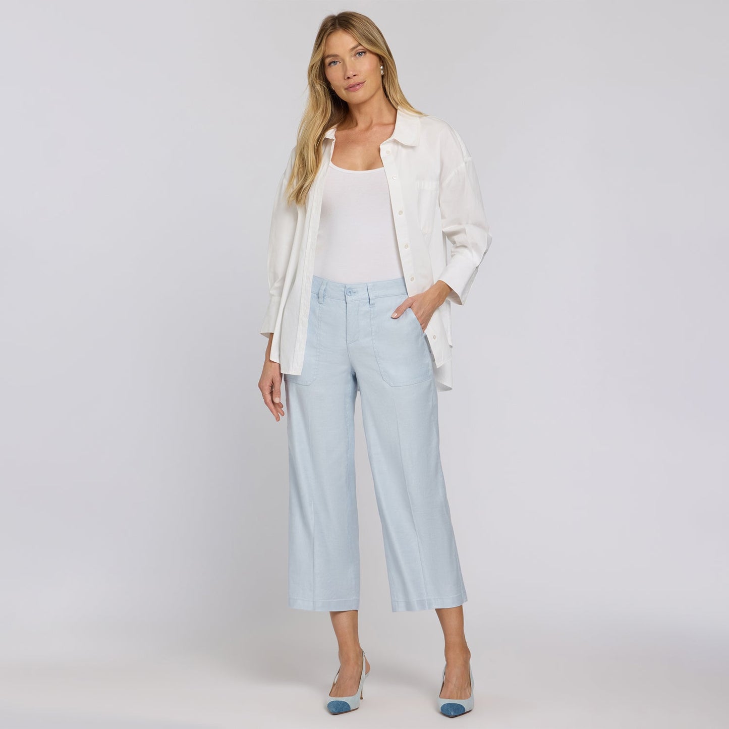 Wide Leg Cargo Capri Pants - Blue Clover