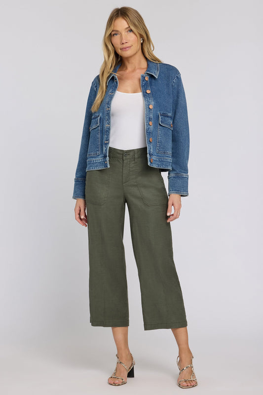 Wide Leg Cargo Capri Pants - Desert Green
