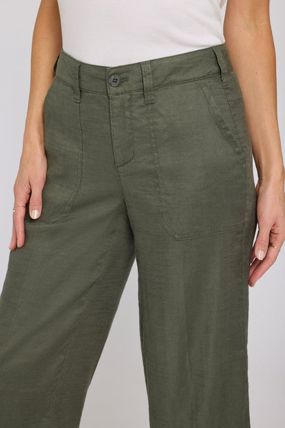 Wide Leg Cargo Capri Pants - Desert Green