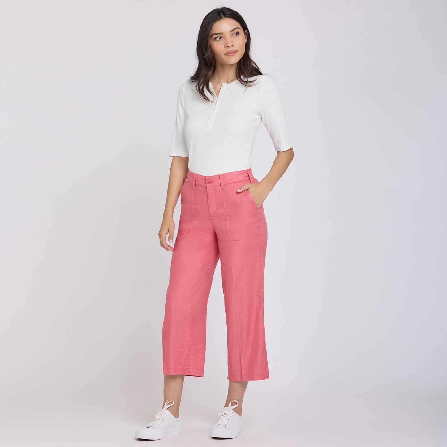 Wide Leg Cargo Capri Pants - Desert Rose