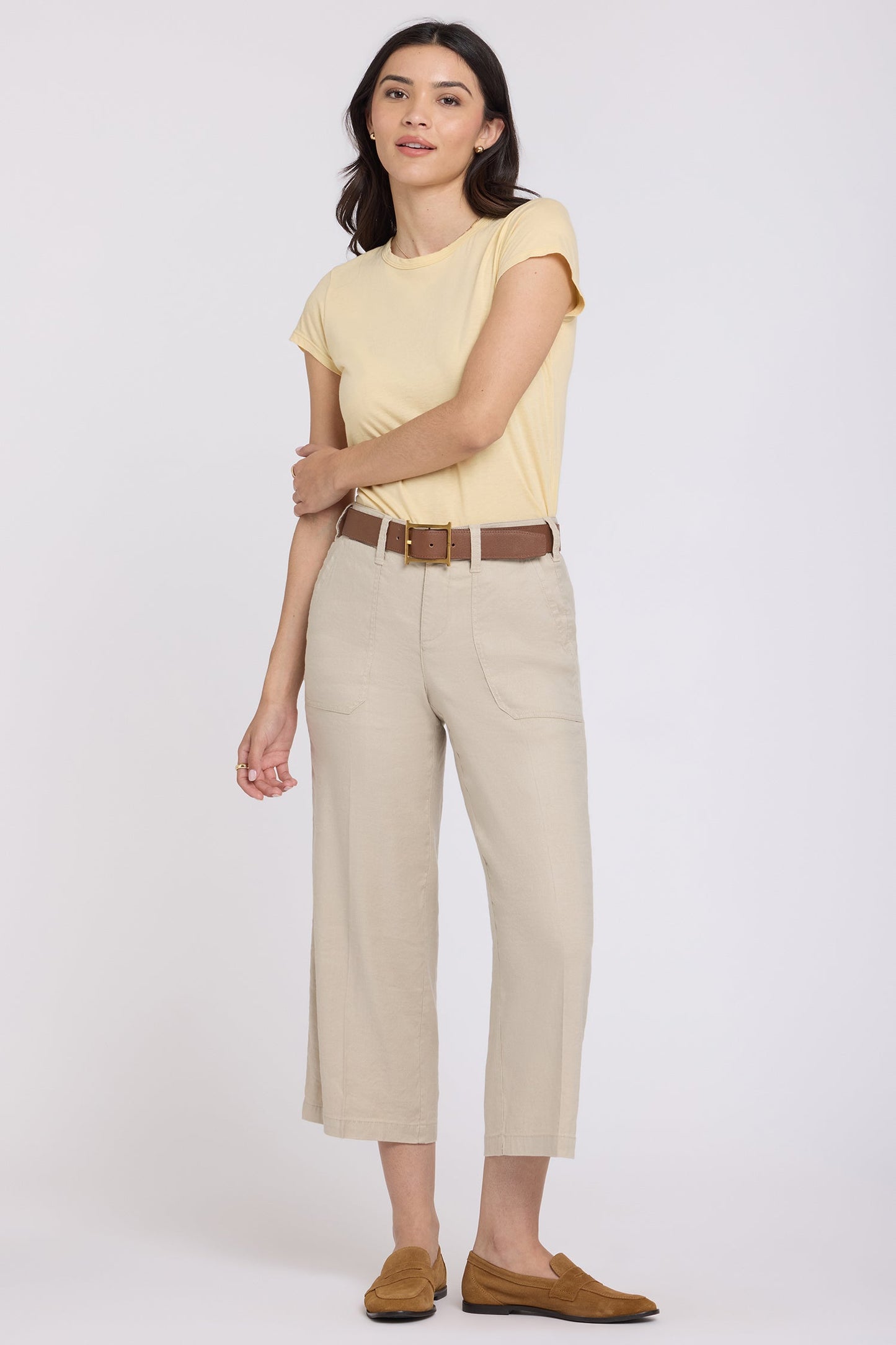 Wide Leg Cargo Capri Pants - Feather