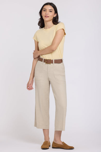 Wide Leg Cargo Capri Pants - Feather