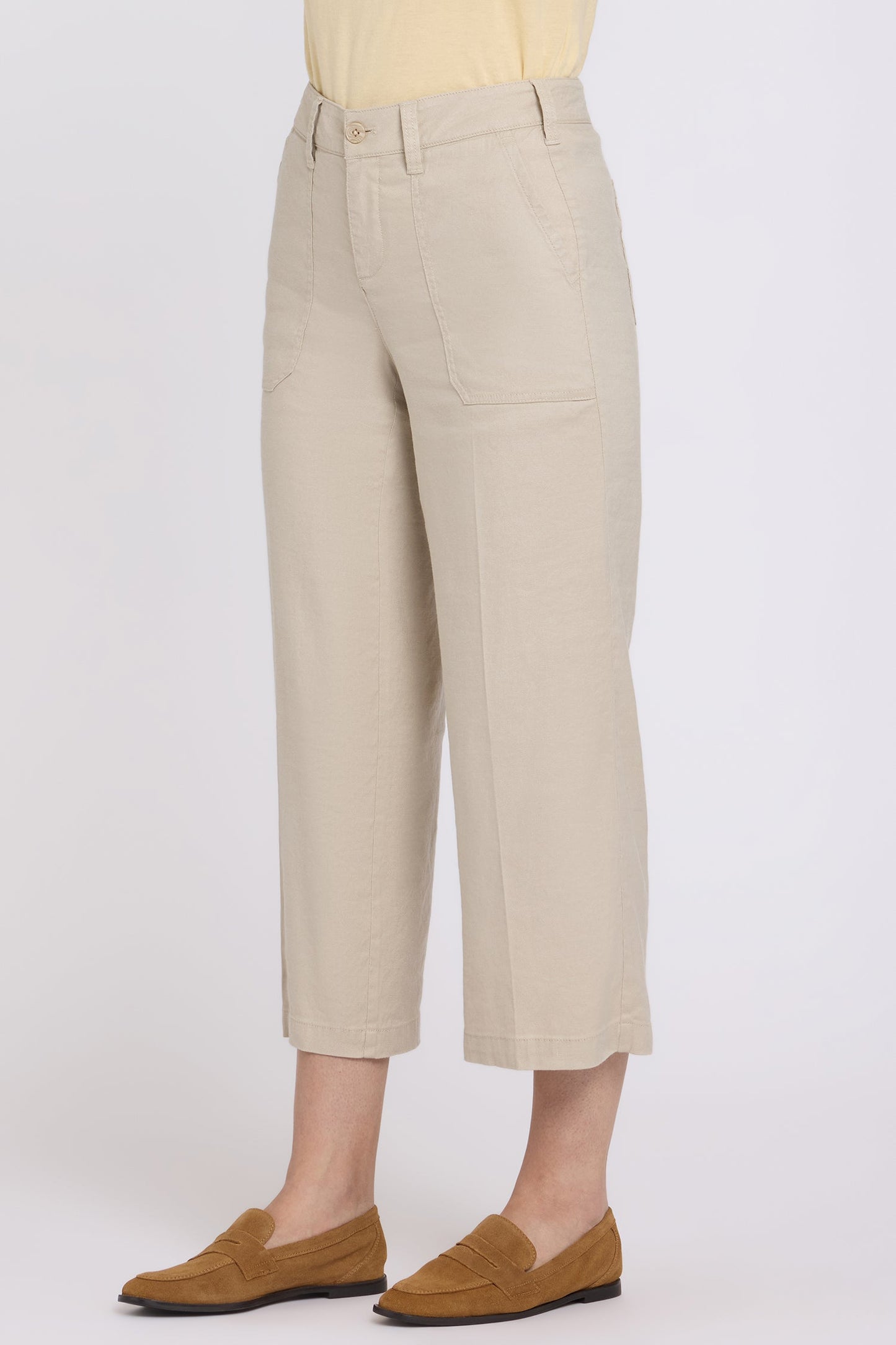 Wide Leg Cargo Capri Pants - Feather