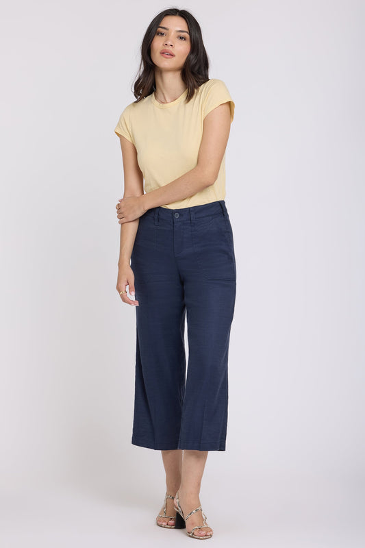 Wide Leg Cargo Capri Pants - Oxford Navy