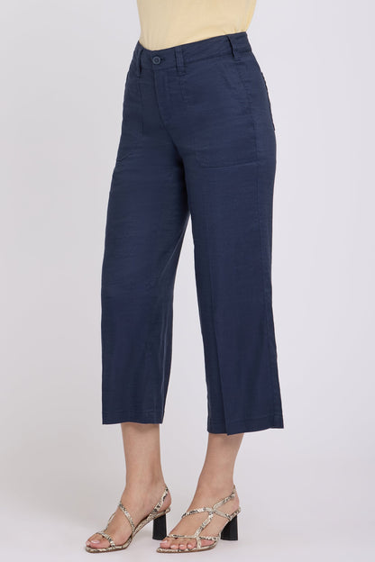 Wide Leg Cargo Capri Pants - Oxford Navy