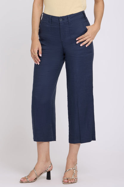 Wide Leg Cargo Capri Pants - Oxford Navy