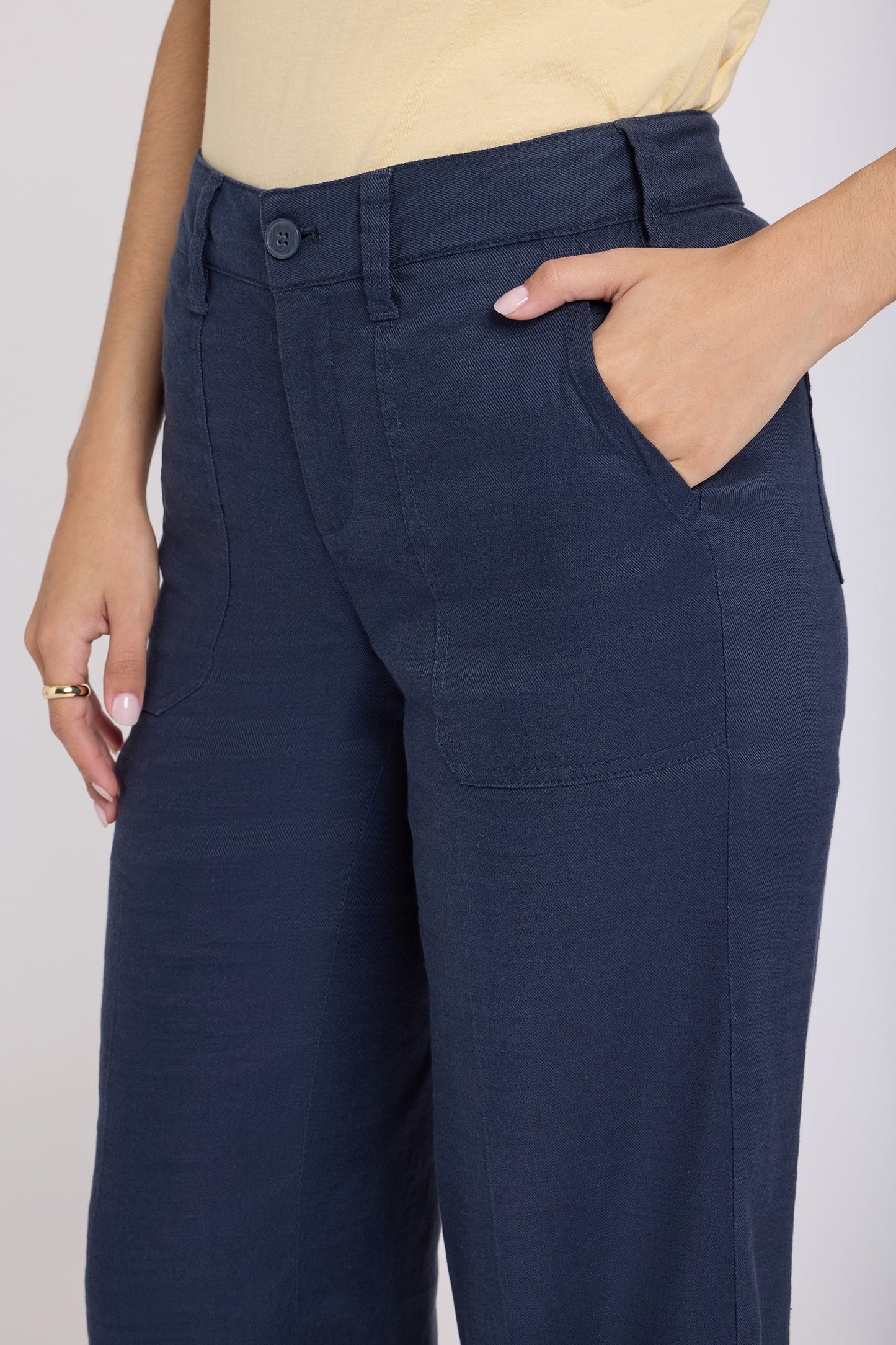 Wide Leg Cargo Capri Pants - Oxford Navy