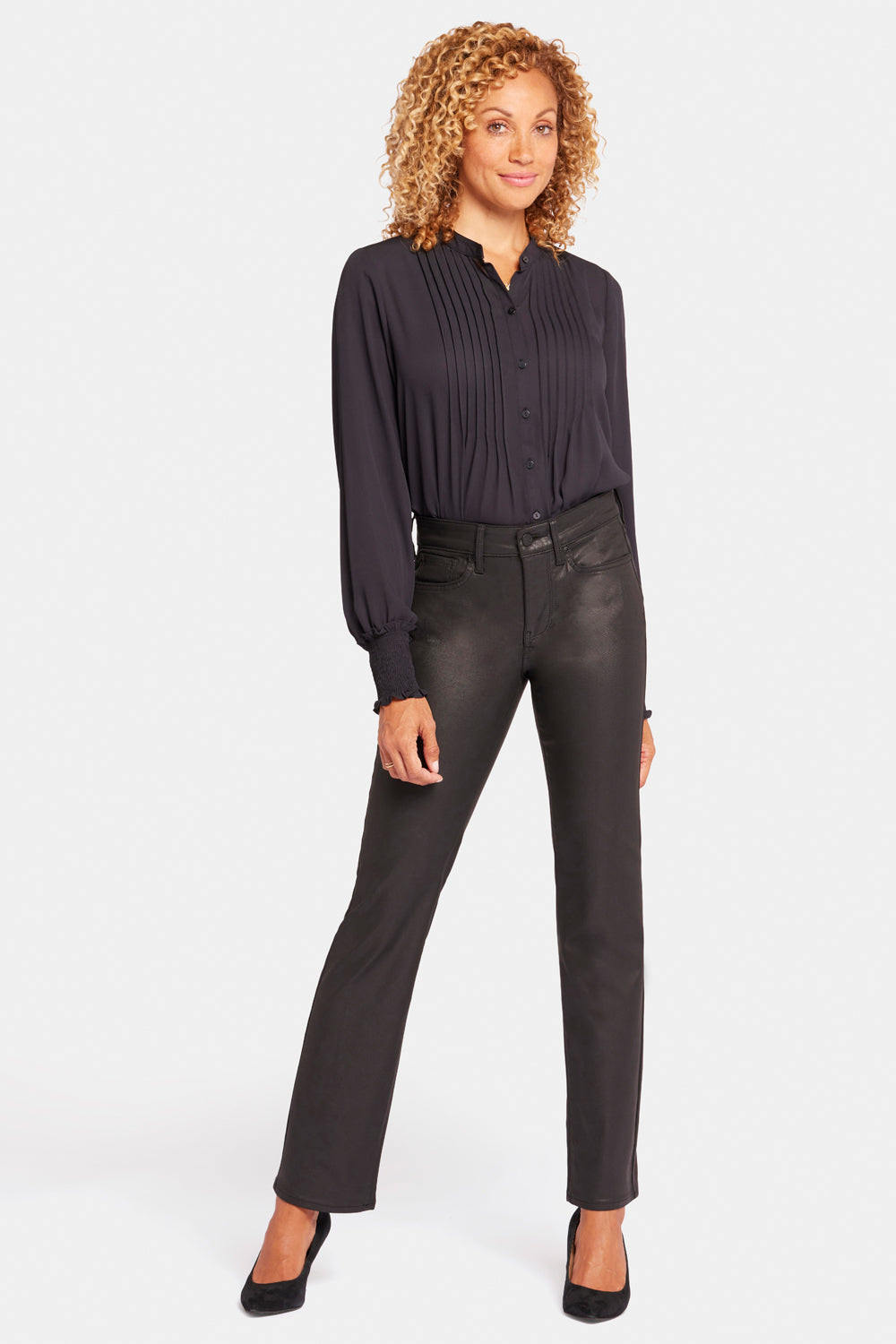 Uplift Coated Marilyn Straight Jeans - Black Coated
