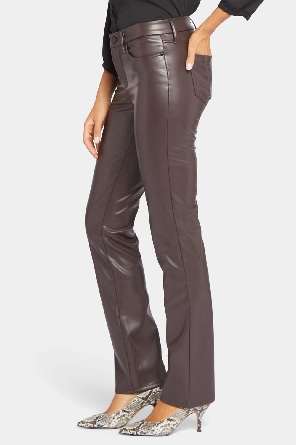 Faux Leather Marilyn Straight Pants - Cordovan