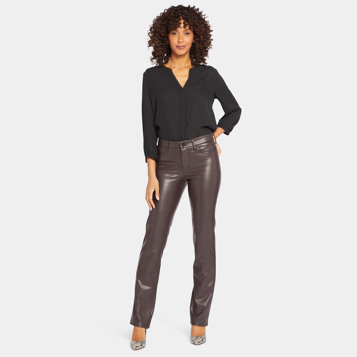 Faux Leather Marilyn Straight Pants - Cordovan