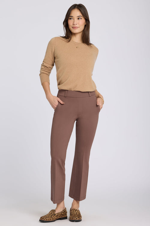 Pull-On Flared Ankle Trouser Pants - Deep Taupe