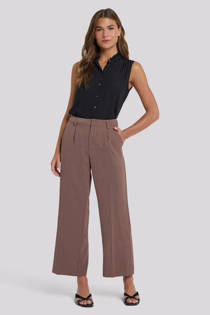 Wide Leg Ankle Trouser Pants - Deep Taupe