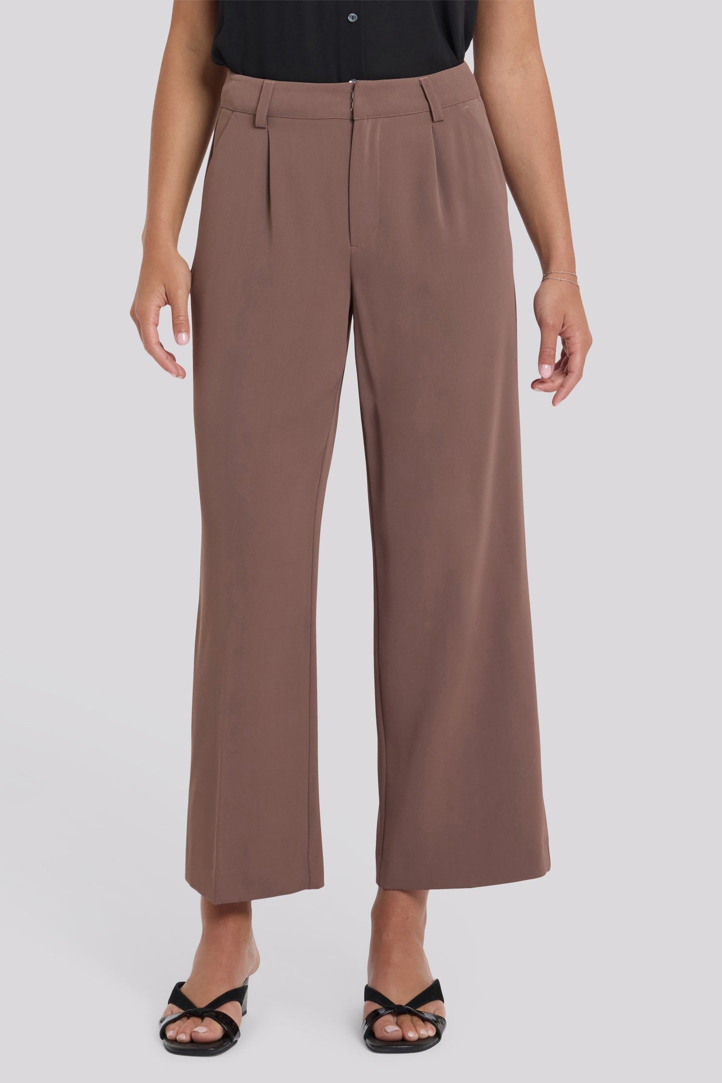 Wide Leg Ankle Trouser Pants - Deep Taupe