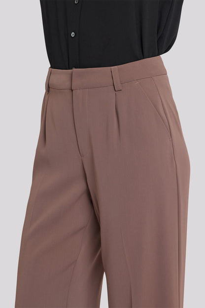 Wide Leg Ankle Trouser Pants - Deep Taupe