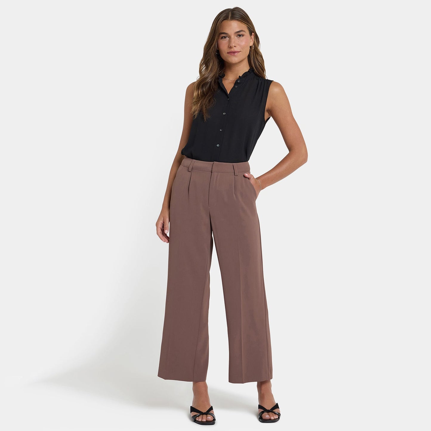 Wide Leg Ankle Trouser Pants - Deep Taupe