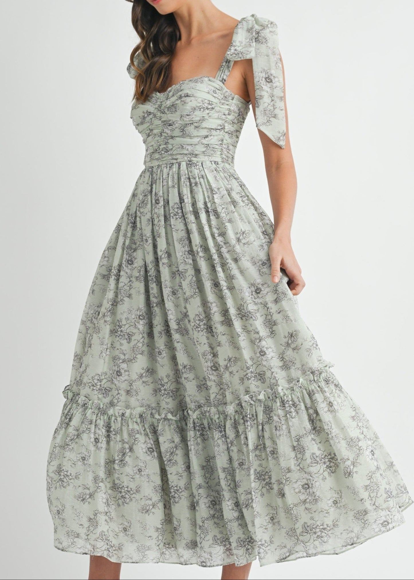 GEMMA FLORAL RUCHED MIDI DRESS