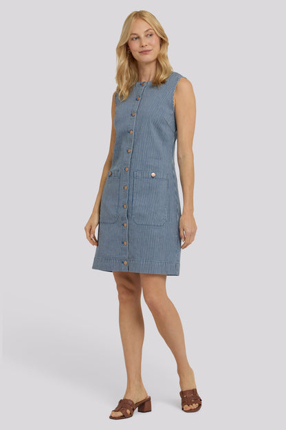 Sleeveless Denim Utility Dress - Malaga Stripe