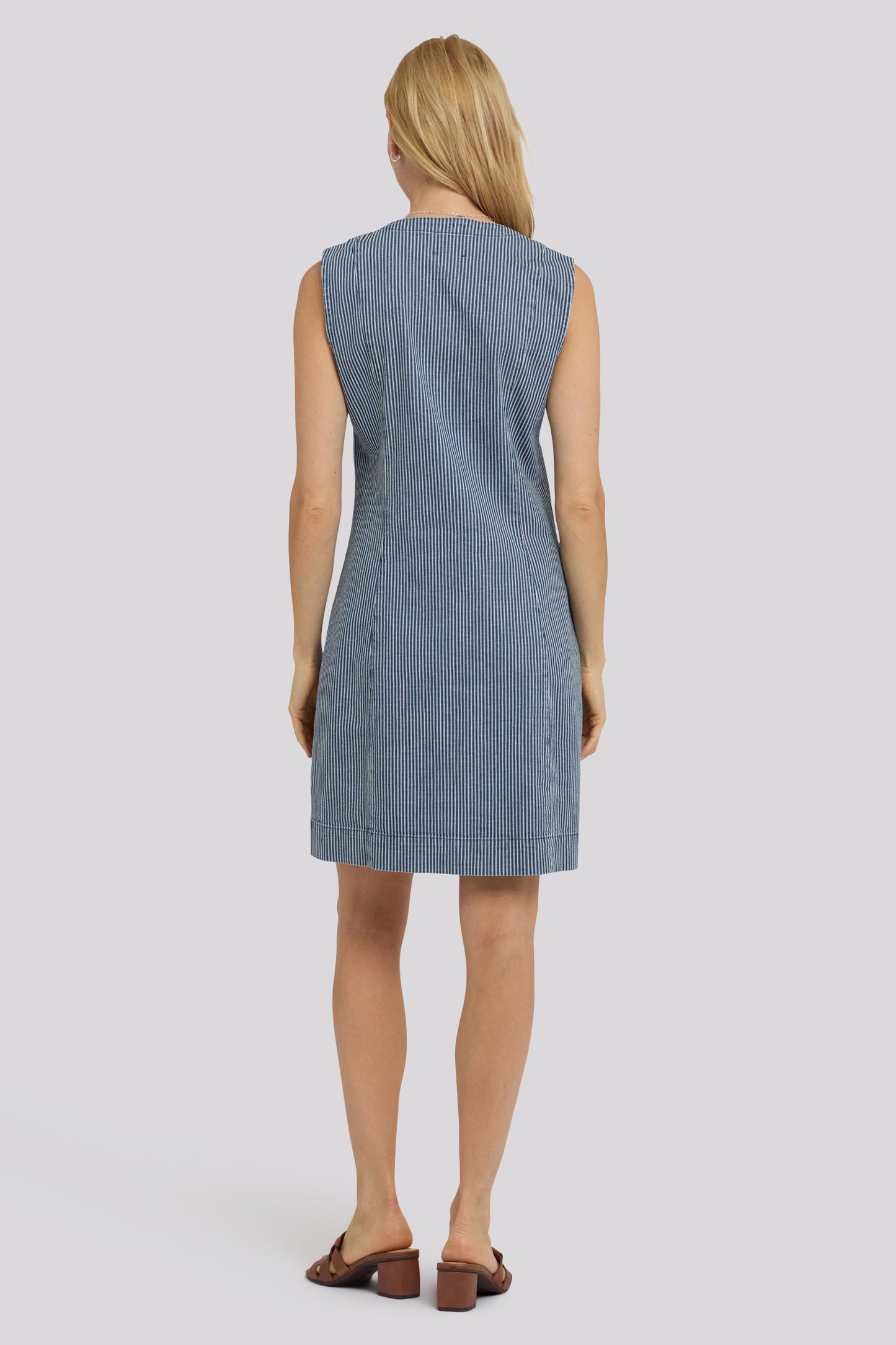 Sleeveless Denim Utility Dress - Malaga Stripe