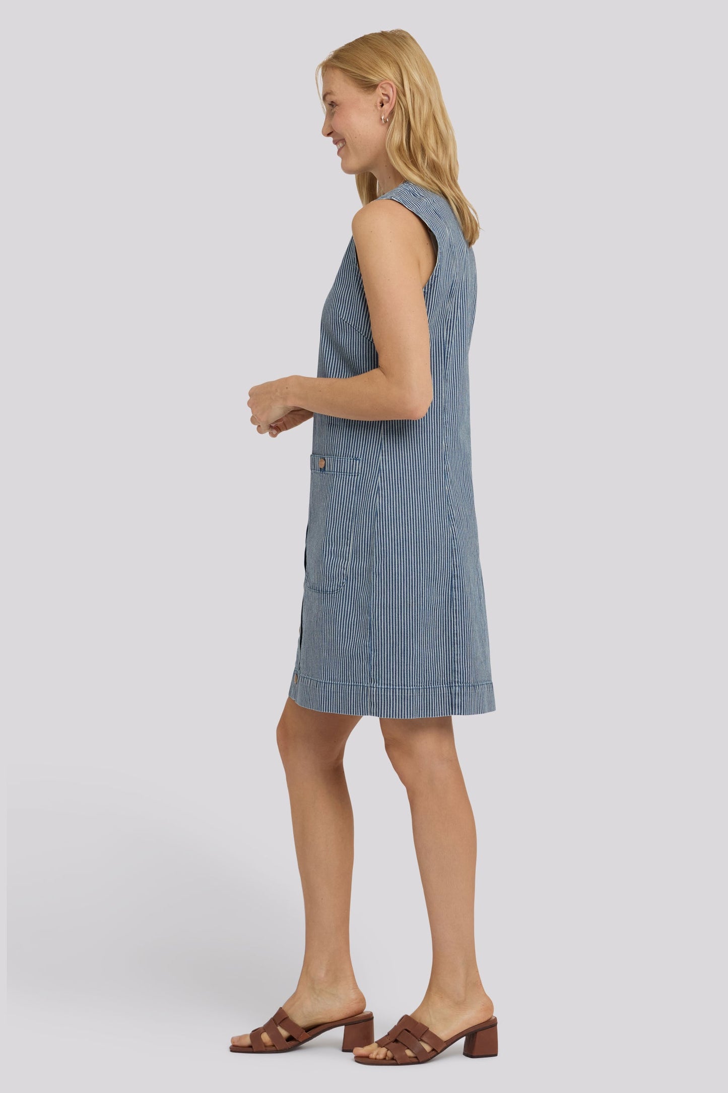 Sleeveless Denim Utility Dress - Malaga Stripe