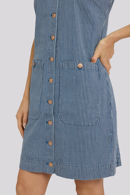 Sleeveless Denim Utility Dress - Malaga Stripe