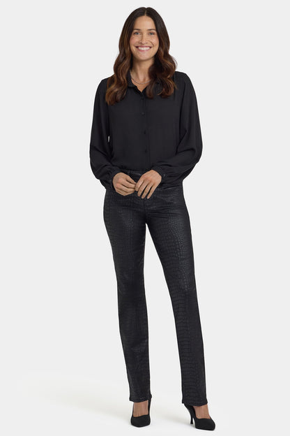 Python Coated Marilyn Straight Jeans - Black Coated Python