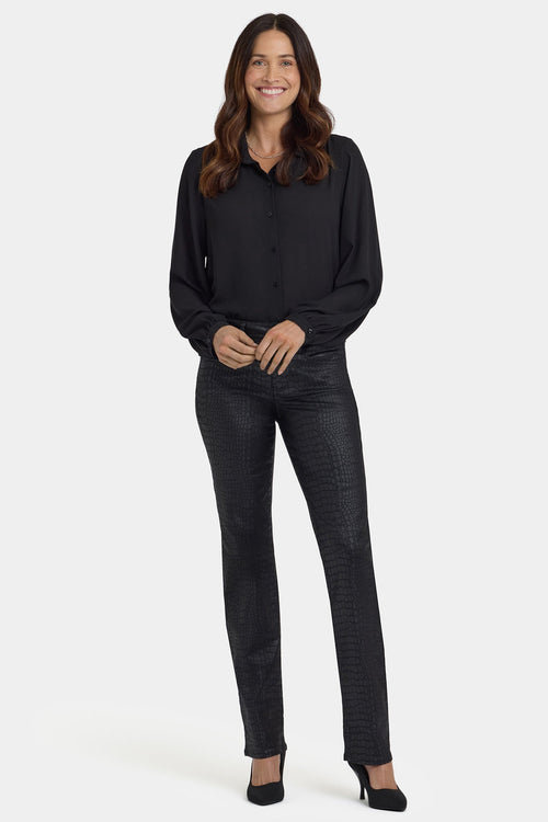 Python Coated Marilyn Straight Jeans - Black Coated Python