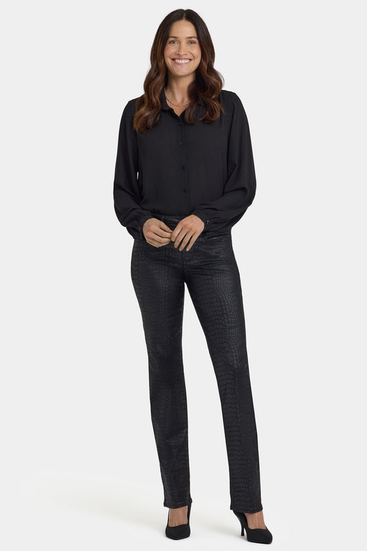 Python Coated Marilyn Straight Jeans - Black Coated Python