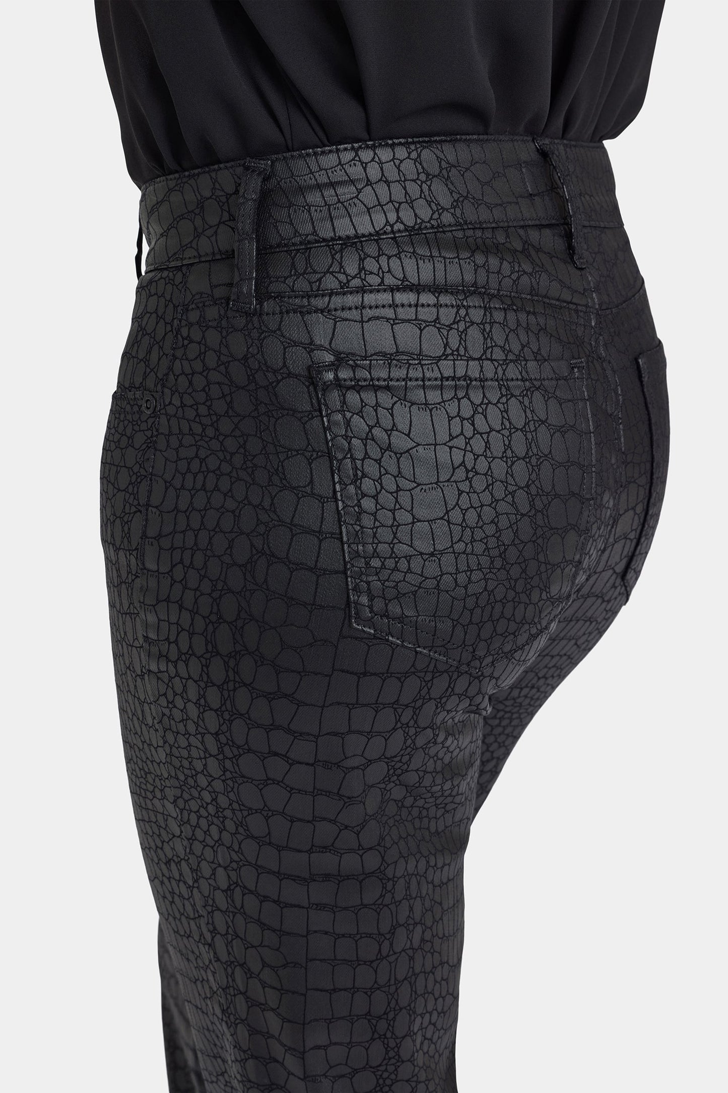 Python Coated Marilyn Straight Jeans - Black Coated Python