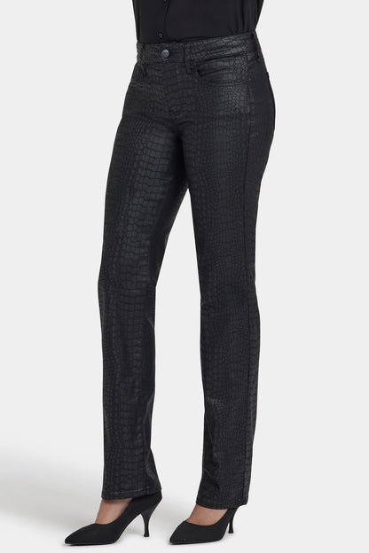 Python Coated Marilyn Straight Jeans - Black Coated Python