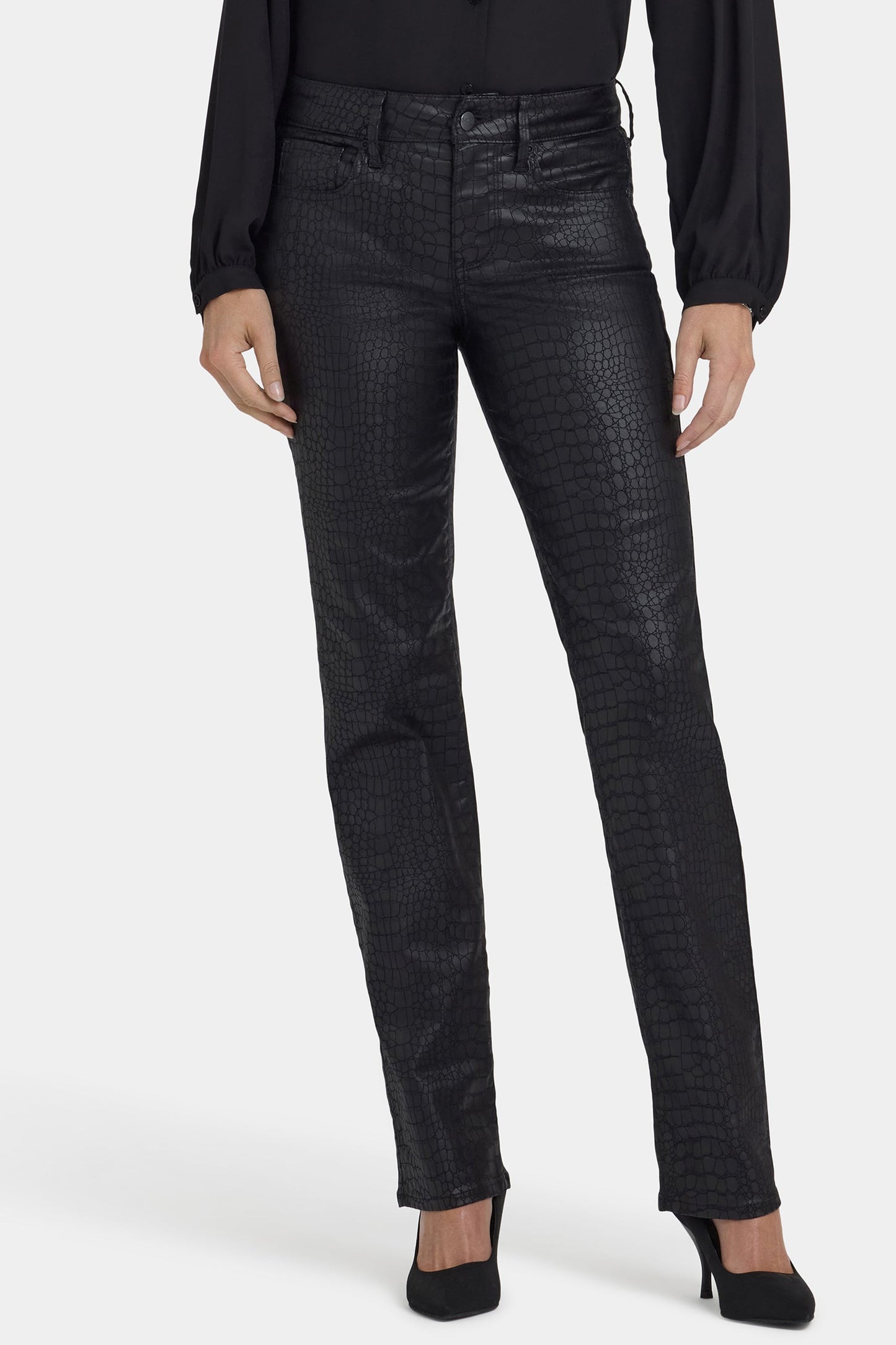 Python Coated Marilyn Straight Jeans - Black Coated Python
