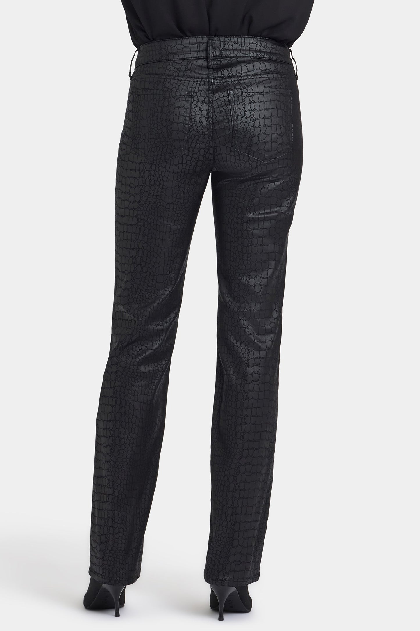 Python Coated Marilyn Straight Jeans - Black Coated Python
