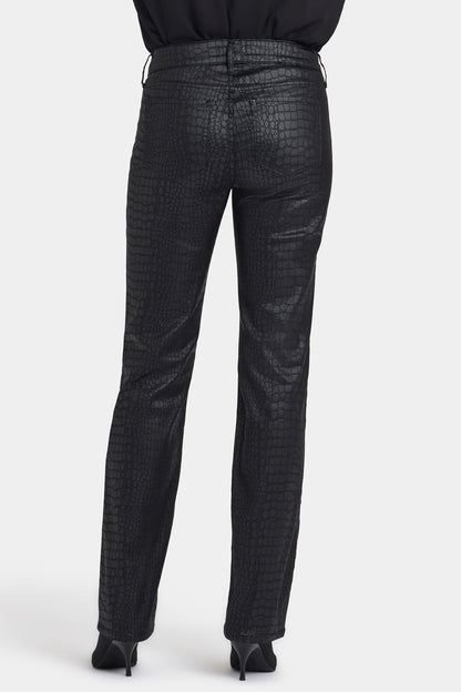 Python Coated Marilyn Straight Jeans - Black Coated Python