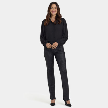Python Coated Marilyn Straight Jeans - Black Coated Python