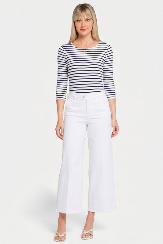 Mona Wide Leg Trouser Ankle Jeans  - Optic White