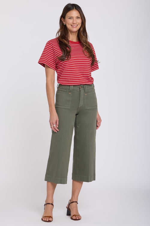 Brigitte Wide Leg Capri Jeans - Desert Green
