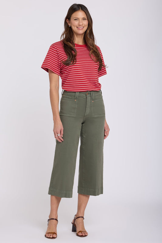 Brigitte Wide Leg Capri Jeans - Desert Green
