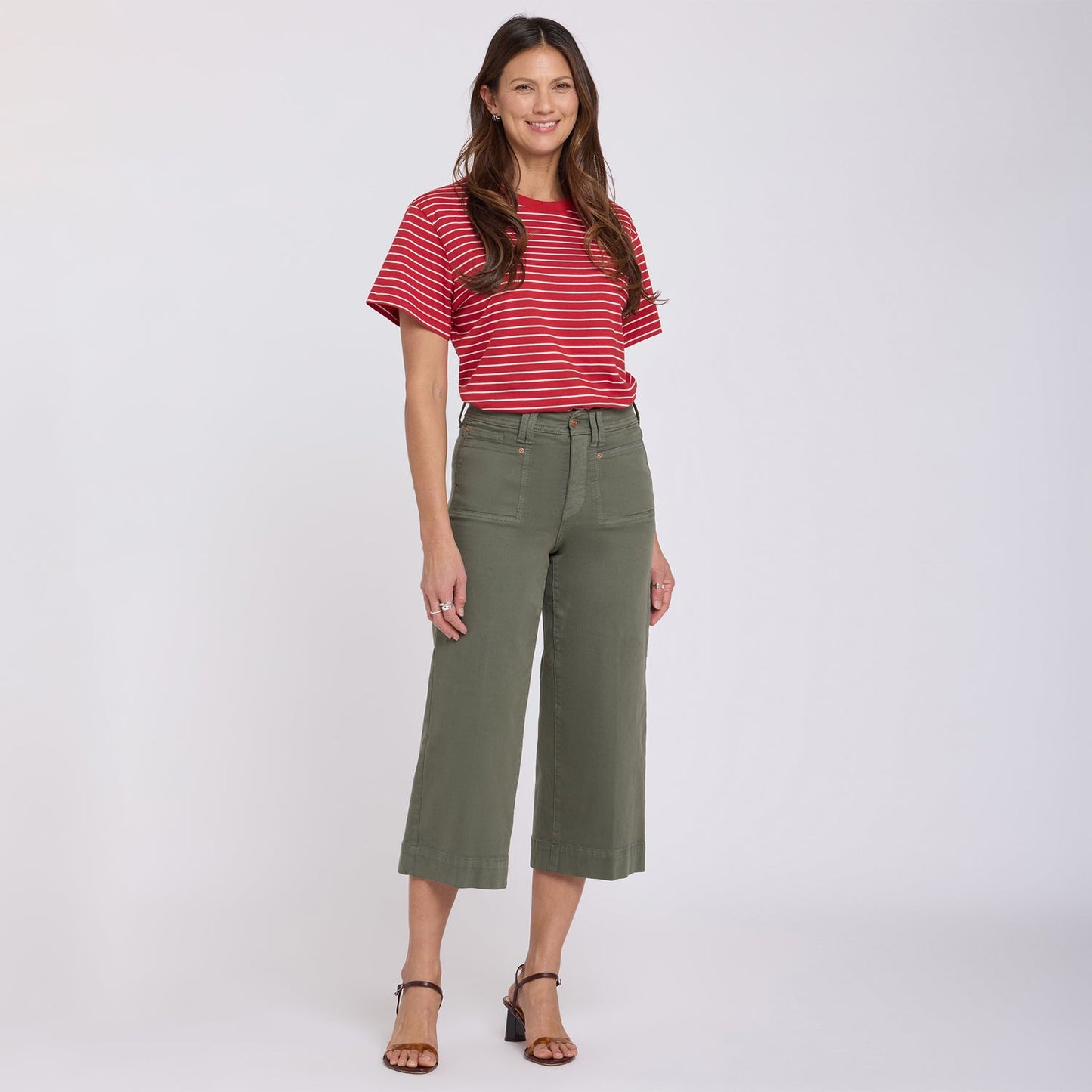 Brigitte Wide Leg Capri Jeans - Desert Green