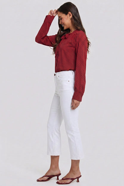 Tie-Neck Blouse - Claret Dots