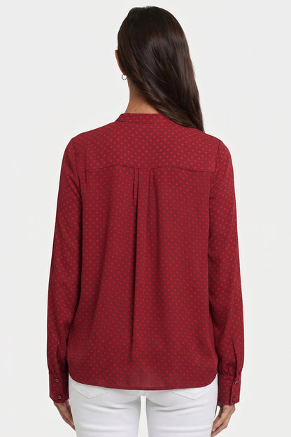 Tie-Neck Blouse - Claret Dots