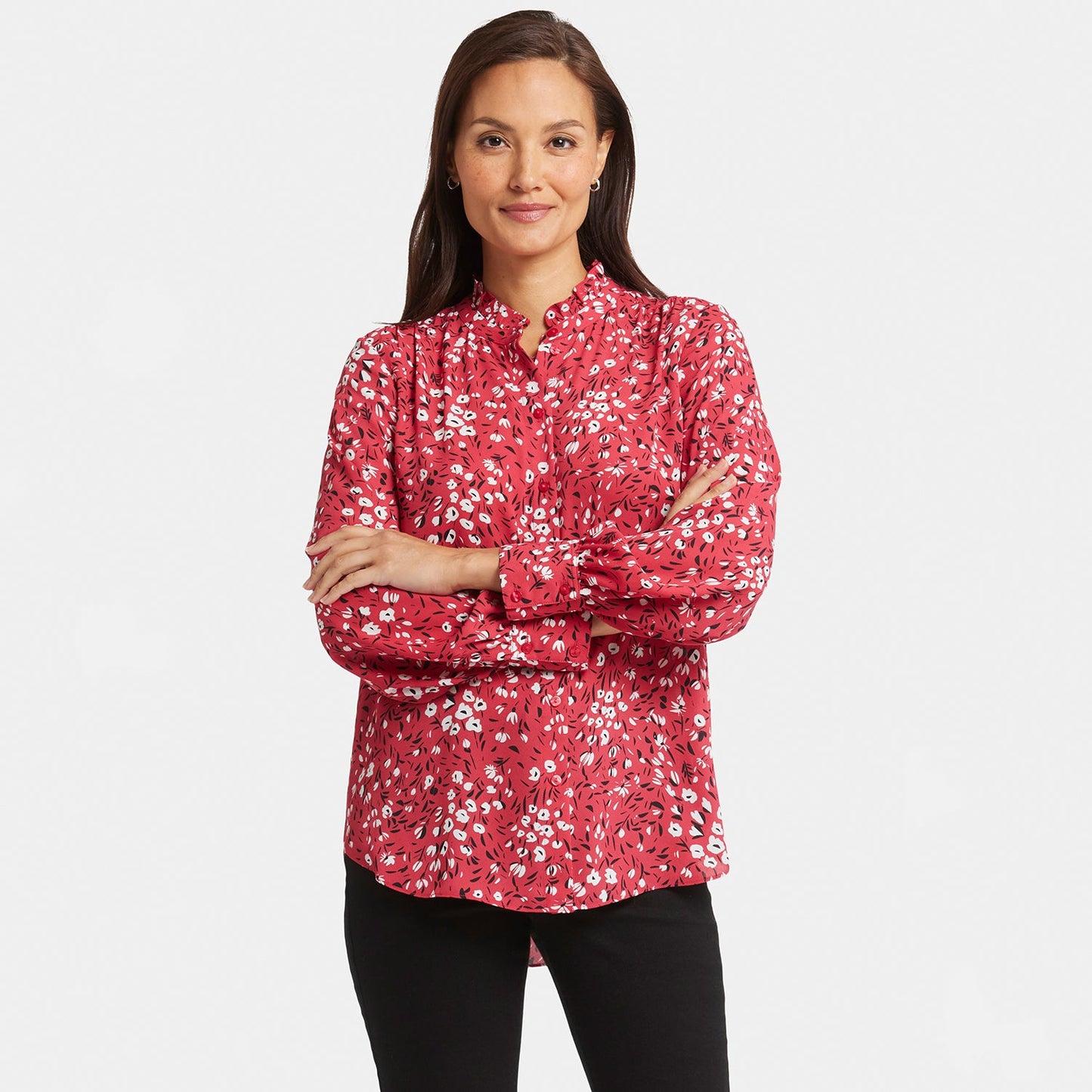 Ruffle Neck Blouse - Cherry Creek