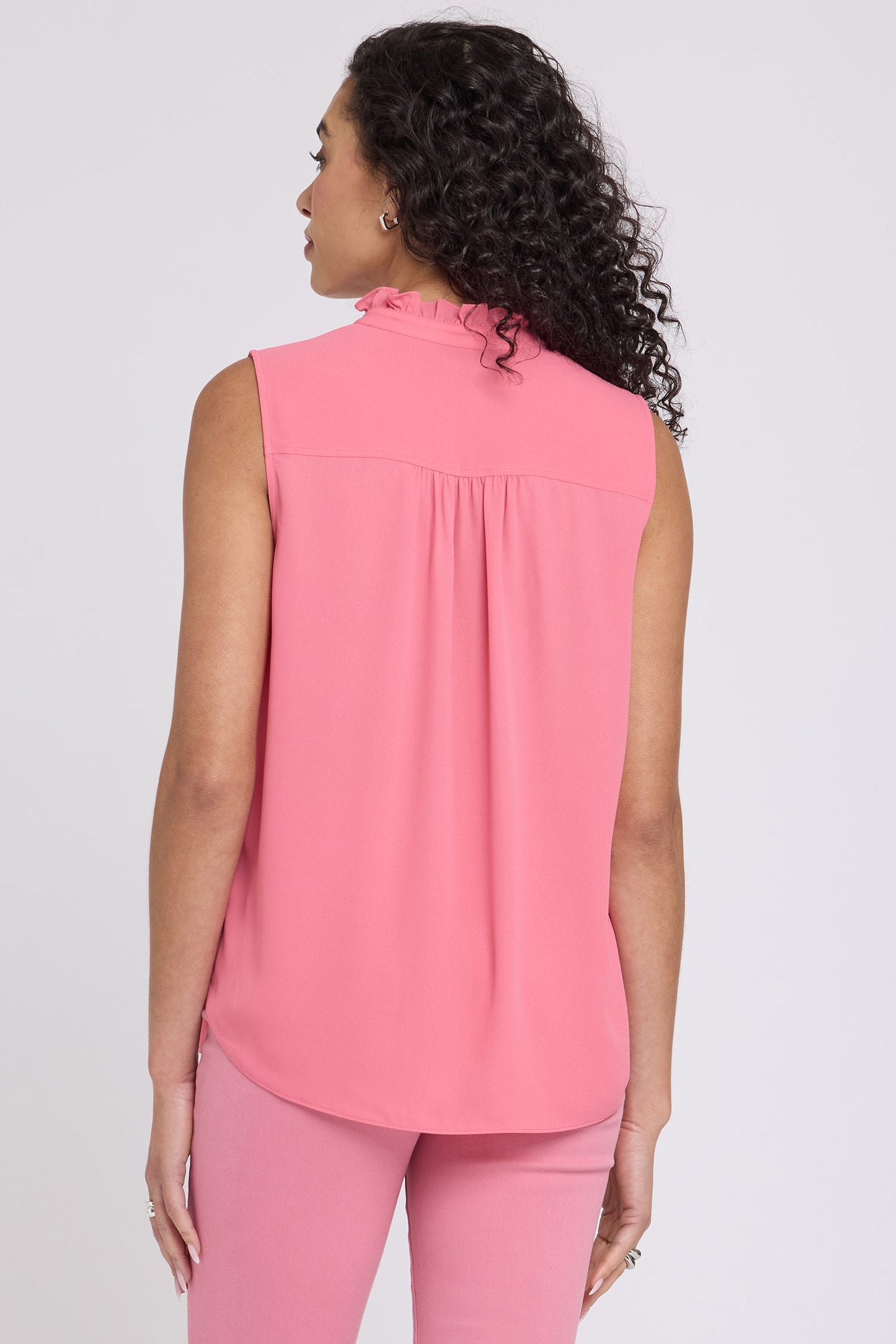 Sleeveless Ruffle Neck Blouse - Desert Rose