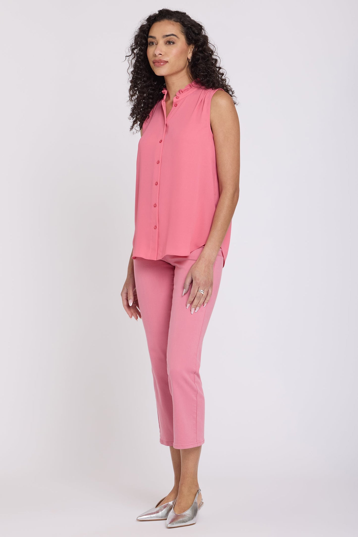 Sleeveless Ruffle Neck Blouse - Desert Rose
