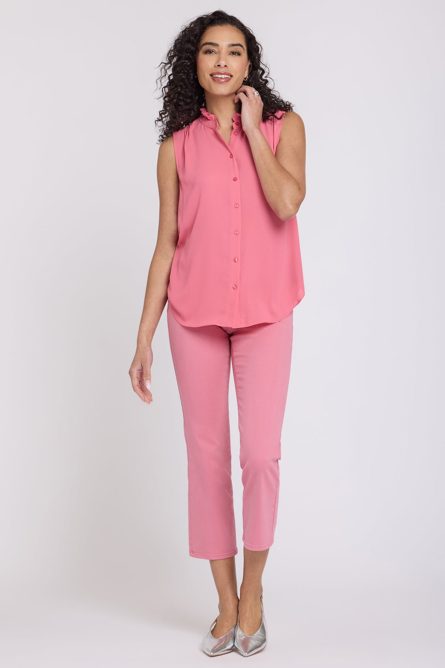 Sleeveless Ruffle Neck Blouse - Desert Rose