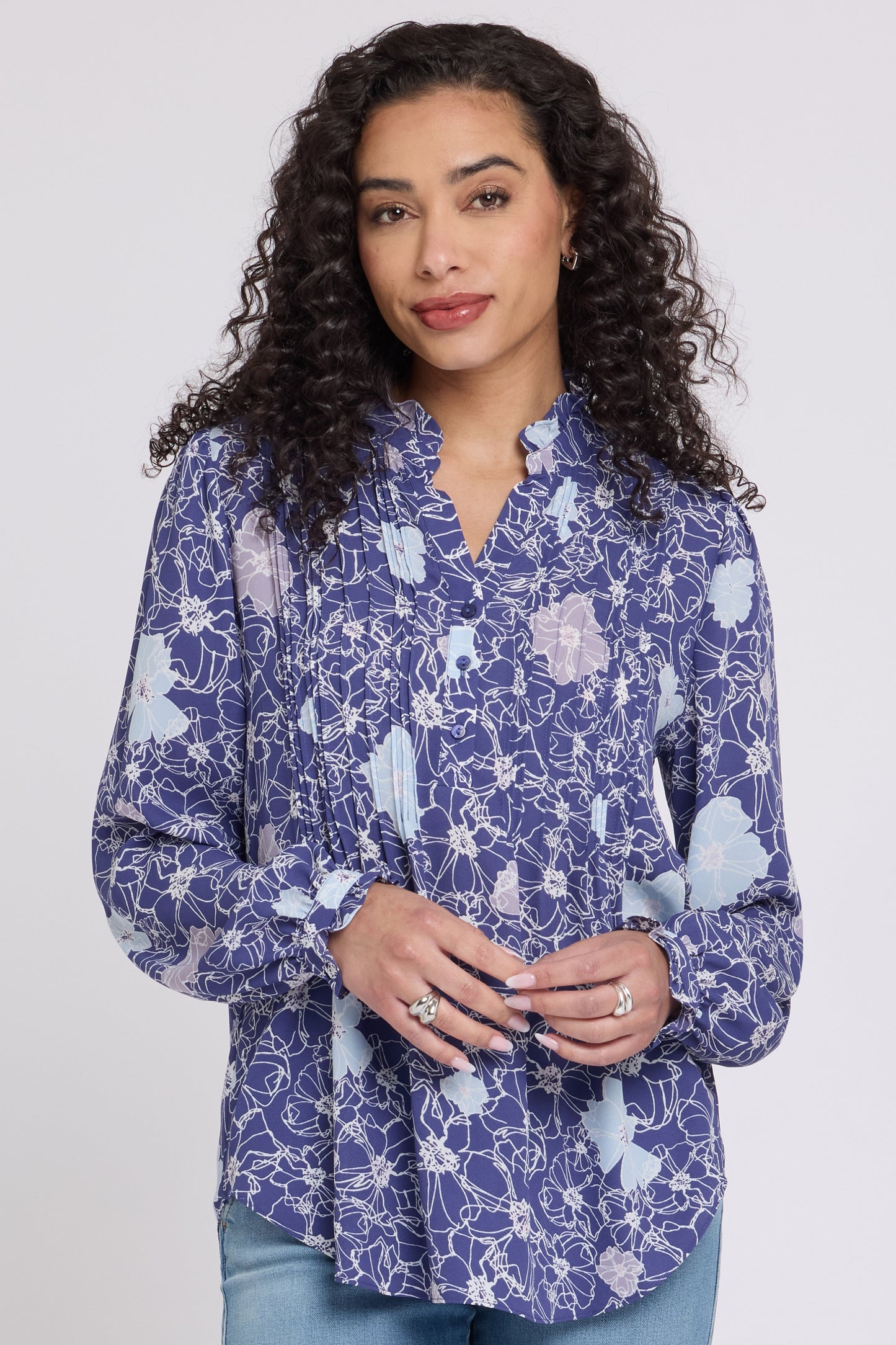 Pleated Front Tunic - Poppies at Dusk