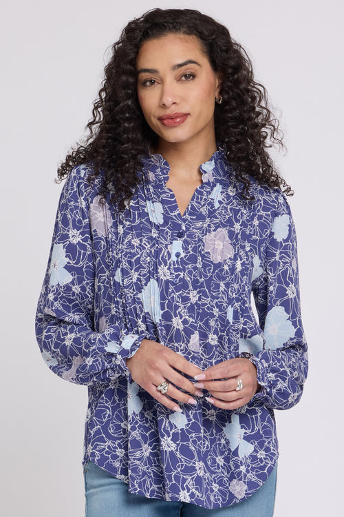 Pleated Front Tunic - Poppies at Dusk