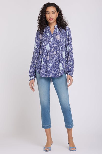 Pleated Front Tunic - Poppies at Dusk